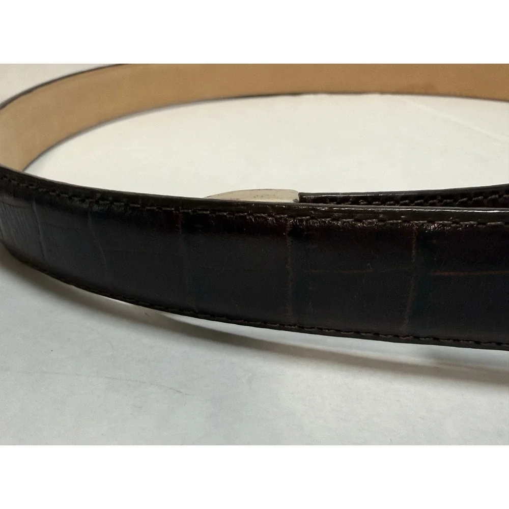 Brighton Brown Croco Embossed Leather Belt Silver Engraved Filigree Buckle VTG